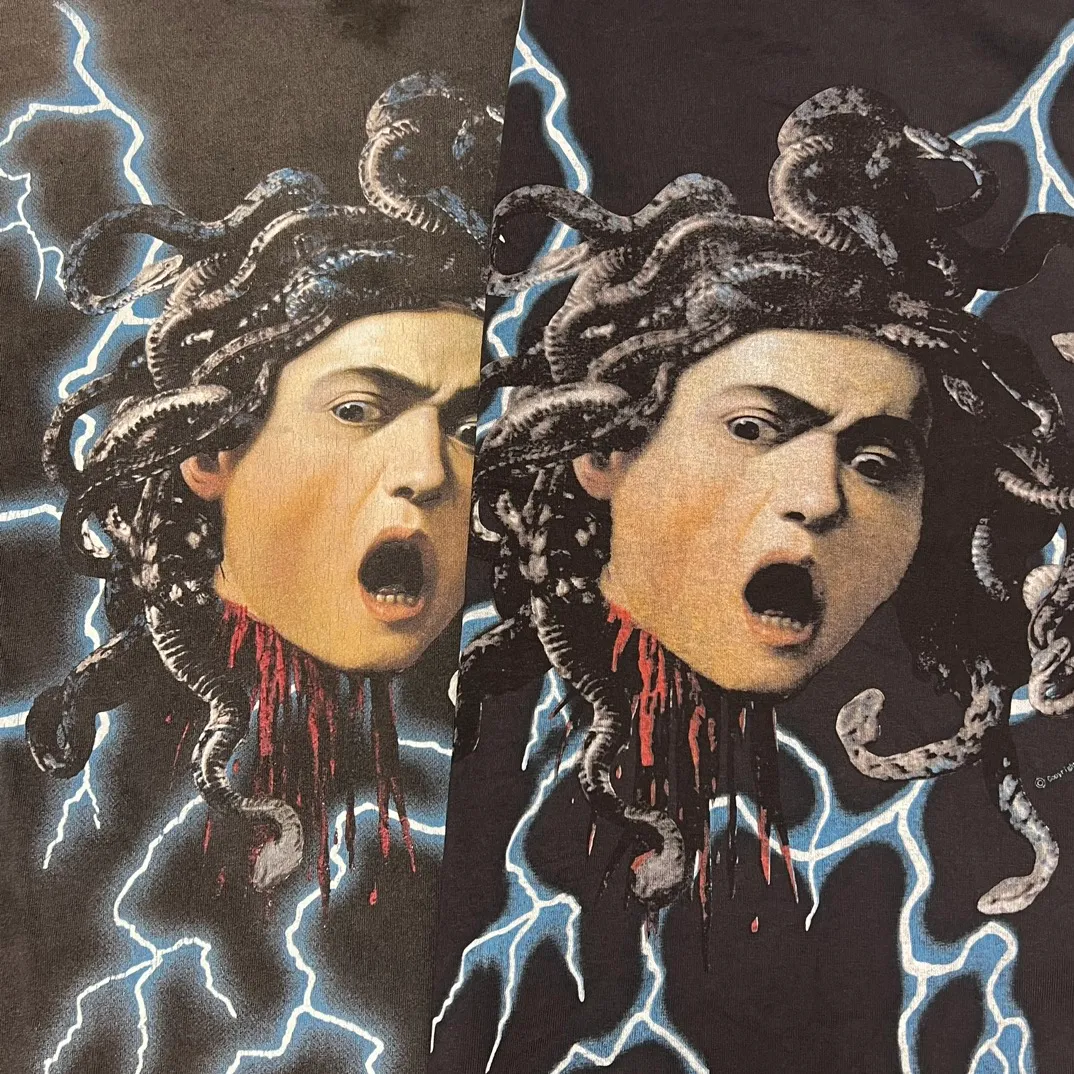 Printing proofing SAINT M×××××× MEDUSA CREW SWT/BLK Medusa Lightning Retro Distressed Sweatshirt Washed Black S-XL
